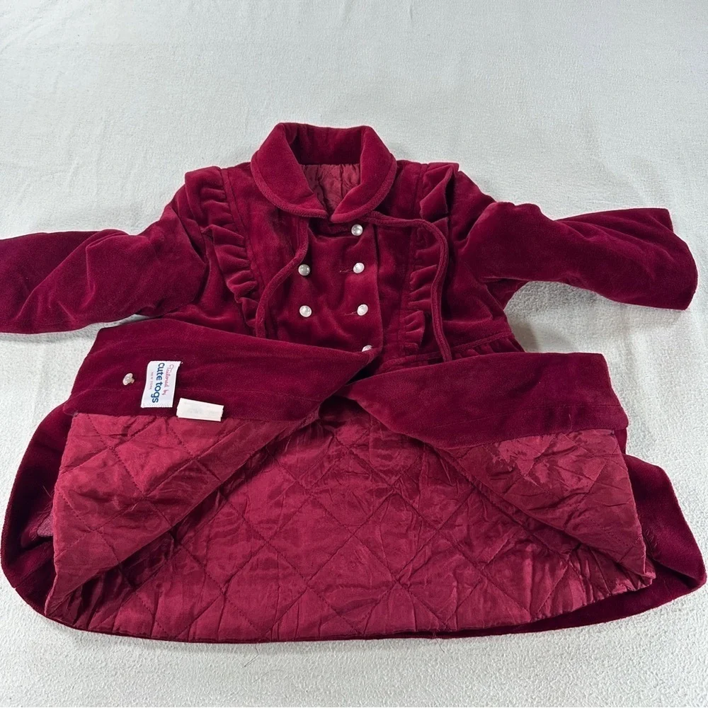Vintage Cute Togs New York Velvet Cranberry Coat Double Breast Sz 3